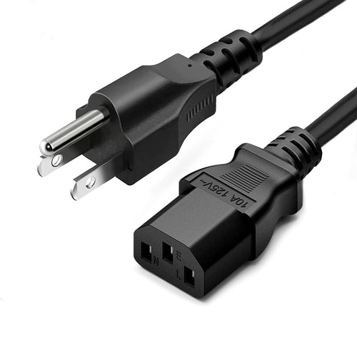 3-Prong AC Power Cord — Universal Black Power Cable for TV, Monitor, Computer, P