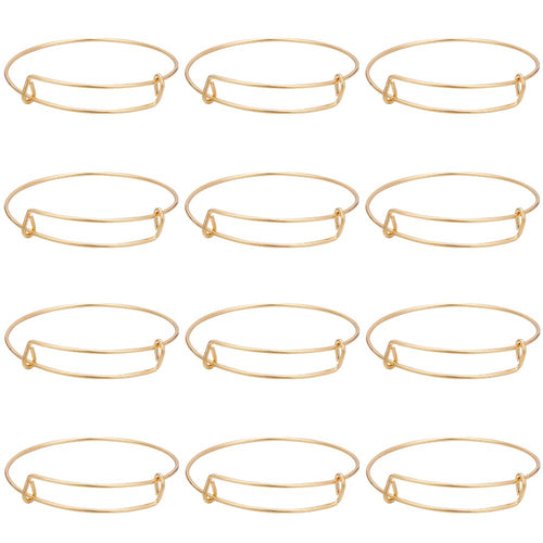 12Pcs Gold Expandable Bangle Adjustable Wire Bracelets Stainless Steel Blank Met