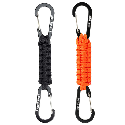 1 Black 1 Orange Paracord Keychain Hooks Carabiner Clips, Lanyard Hanger D Ring