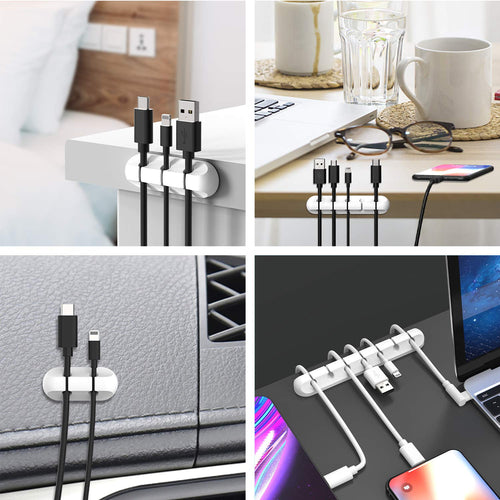 Clips Cord Organizer 2 Pack — White USB Cable Management Wire Holder for Desk, C