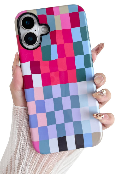 & Colorful Checkered iPhone 16 Case (6.1") - Shockproof & Stylish Protection