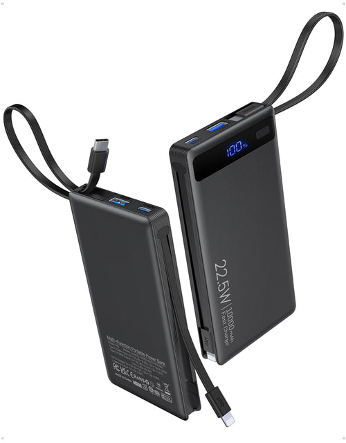 Slim Power Bank w/ Built-In Cables – 22.5W PD Fast Charger for iPhone & Samsung