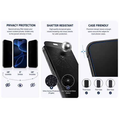 2 Pack Privacy Tempered Glass Screen Protector Compatible with iPhone 17 Pro, Anti-Spy, 9H Hardness, Anti-Scratch, Case Friendly, Bubble-Free Installation