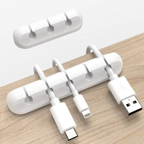Clips Cord Organizer 2 Pack — White USB Cable Management Wire Holder for Desk, C