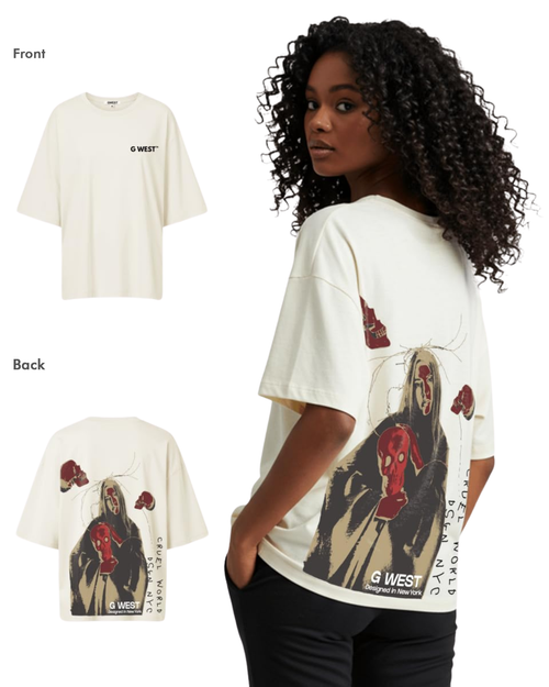 G West Womens Oversized Red Skull Tee