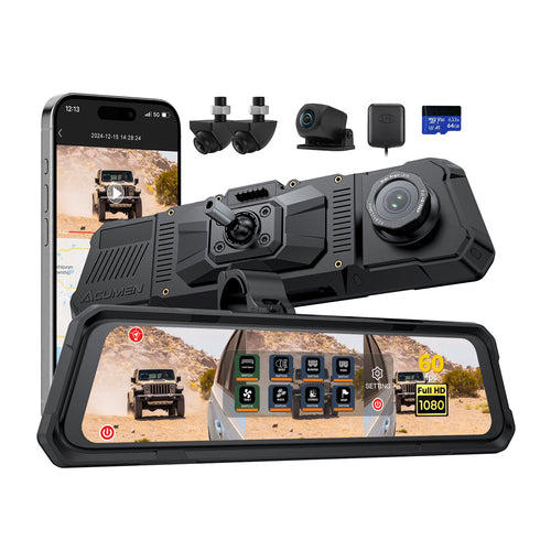 The Legend 4CH Waterproof Mirror Dash Cam, 1080P 4-Cam