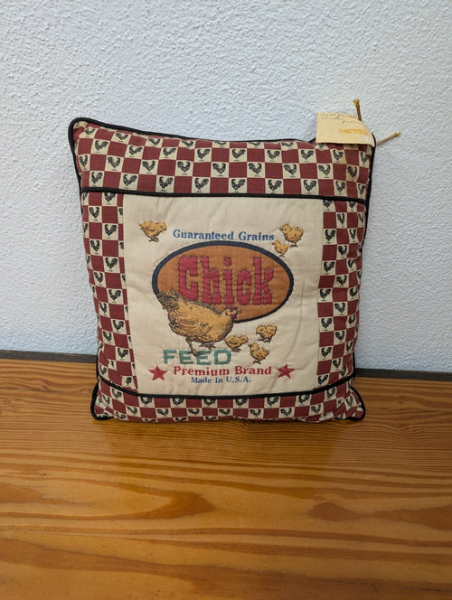 "Chick Feed" Farmhouse Pillow from Unbranded - Home Decor (Cotton, Polyester Pillow, Farmhouse, Rustic, Country, Red, Cream, Black, Yellow)