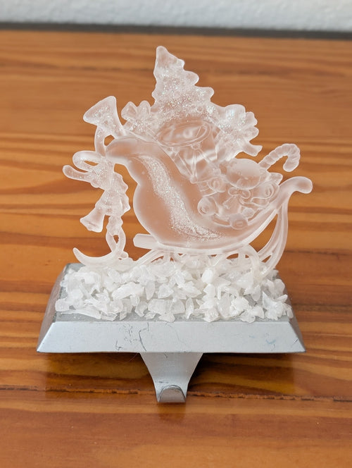 Frosted Acrylic Sleigh Stocking Holder from Unknown - Holiday Decor (Acrylic, Plastic Stocking Holder, Modern, Whimsical, Clear, Silver)