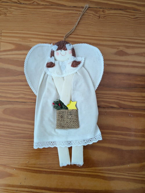 Handmade Felt Angel with Pocket from Unknown - Holiday Decor (Felt, Yarn, Burlap Wall Decor / Ornament, Handmade, Craft, Rustic, Cream, Brown, Burlap)
