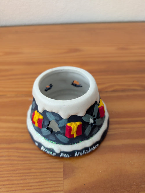 "Home for the Holidays" Votive Holder from Unknown - Holiday Decor (Ceramic Votive Holder, Traditional, Dark Blue, White, Red, Yellow)