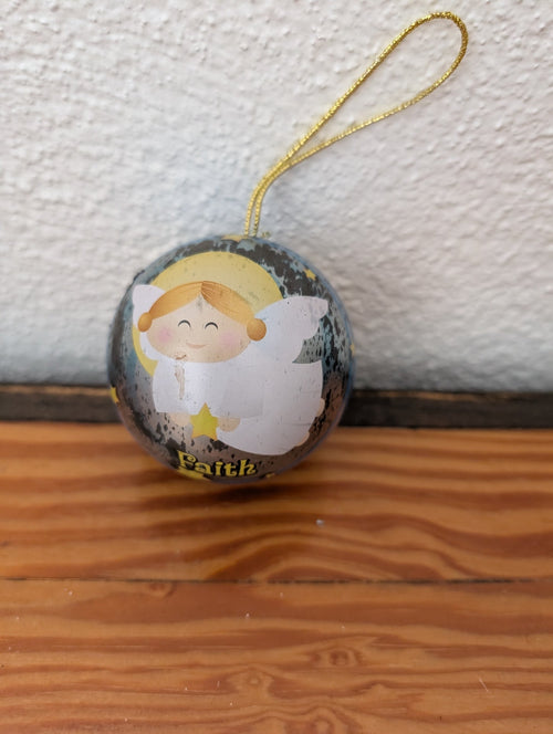 "Faith" Angel Ornament from Unknown - Ornaments (Metal or Plastic Ornament, Kids, Religious, Blue, Black, Yellow, White)