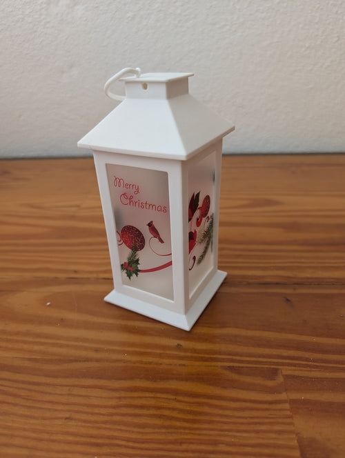 "Merry Christmas" Decorative Lantern from Unknown - Holiday Decor (Plastic Decor / Lighting, Traditional, Farmhouse, White, Red, Green)