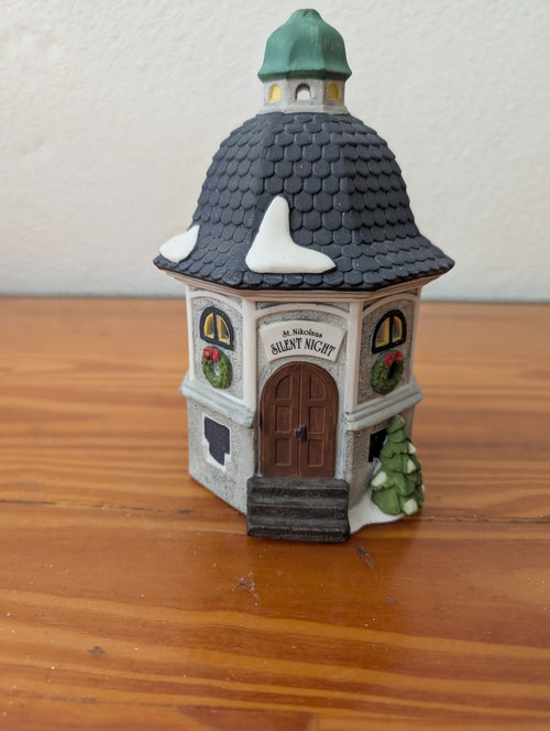 "St. Nikolaus Silent Night" Chapel from Unknown - Holiday Decor (Ceramic Decor / Village Piece, Traditional, Religious, White, Grey, Green)
