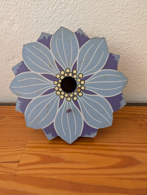 Flower-Shaped Birdhouse from Unknown - Garden Decor (Wood, Paint Birdhouse, Whimsical, Garden, Blue, Purple, Yellow)