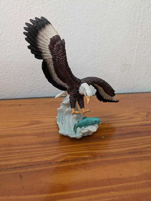 Eagle Catching Fish from Unknown - Decor (Porcelain or Resin Figurine, Wildlife, Patriotic, Cabin, Brown, White, Black, Blue)