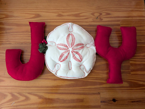 "JOY" Plush Letters from Unknown - Holiday Decor (Felt or Fleece Wall Decor / Plush Letters, Coastal, Christmas, Beach, Red, White)