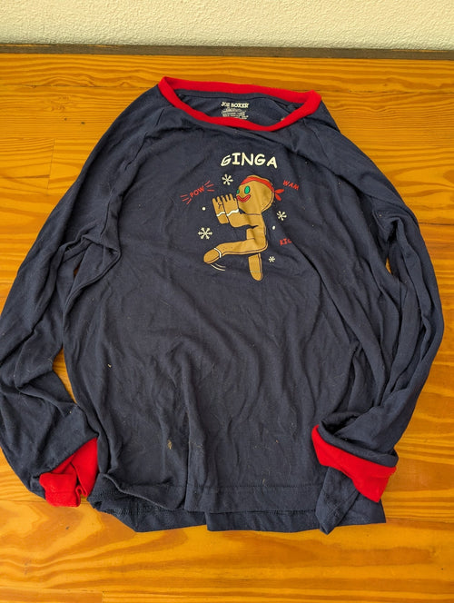 "Ginga" Karate Gingerbread Man Pajama Shirt from Joe Boxer - Apparel (Cotton/Polyester Blend Pajama Shirt, Christmas, Novelty, Holiday, Blue, Red, Brown, White)