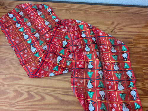 Christmas Snowman and Tree Sheer Scarf from Unbranded - Apparel/Accessory (Sheer Polyester Scarf, Christmas, Holiday, Winter, Red, White, Green, Brown)