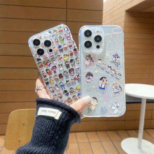 3D Comic Cute Campus Daily Learning Crayon Shin-chan Holder Cartoon Phone Case For iPhone