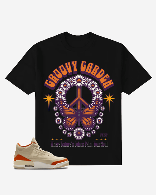 G West Butterfly and Daisy Flower Groovy Garden Oversized T-Shirt Mens