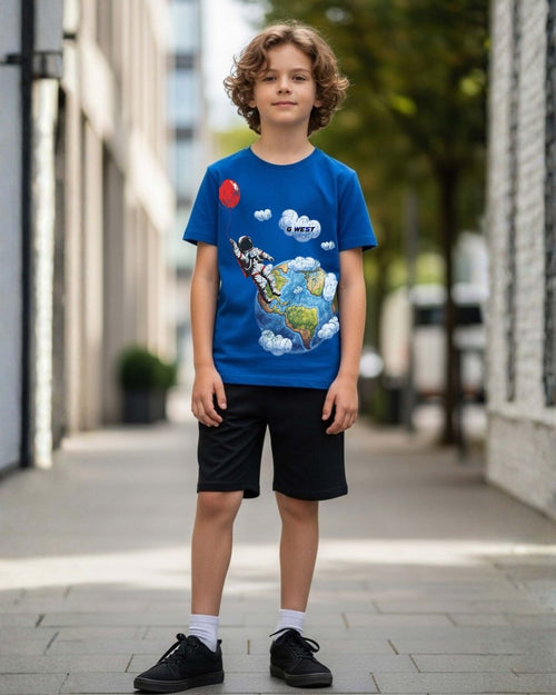 G West Kids Balloon Earth Royal T-Shirt Mens