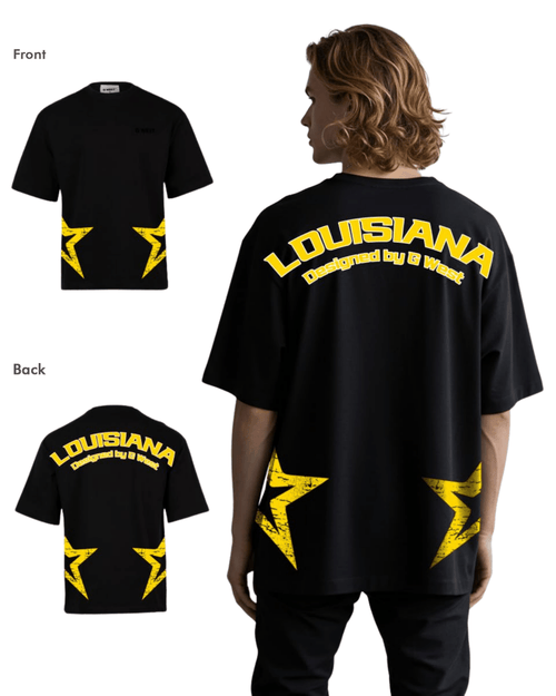 G West Mens Oversized Louisiana Arch Logo Black Tee