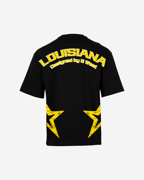 G West Mens Oversized Louisiana Arch Logo Black Tee
