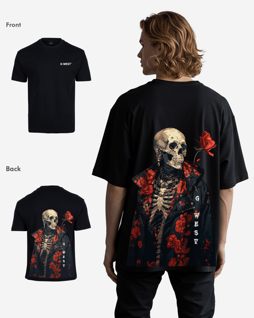 G West Mens Oversized Skull & Rose T Shirt
