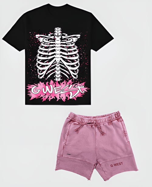G West Rhinestone Skeleton Body Oversized Tee & Short Set
