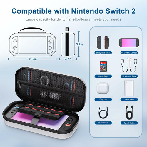 STARTRC GAMES Switch 2 Carrying Case Large Capacity PU Hard Travel Bag White