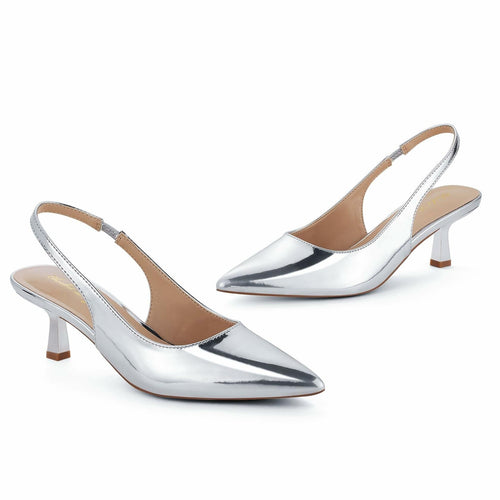 Elisabet Tang Women's Slingback Kitten Heels Silver Patent Size 7