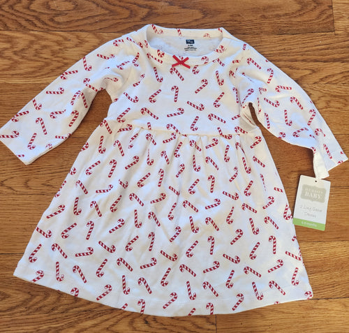 NWT Girls Hudson Baby Candy Cane Christmas Cotton Dress 6-9 Months