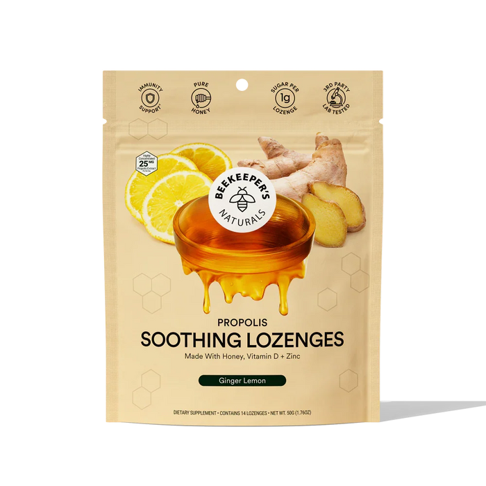 Beekeeper's Naturals Ginger Lemon Soothing Honey Lozenges, 14 ct