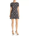 Aqua Laser-Cut Floral Flounce Dress, Size Medium