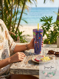 Starbucks Floral & Leaves Purple Plastic Tropical Cold Cup 24Oz