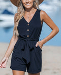 Cupshe Womens Rosalinda Belted V-Neck Romper - Dark Blue