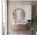 Neu-Type Medium Round Gold Shelves and Drawers Modern Mirror (24 In. H x 24 In.