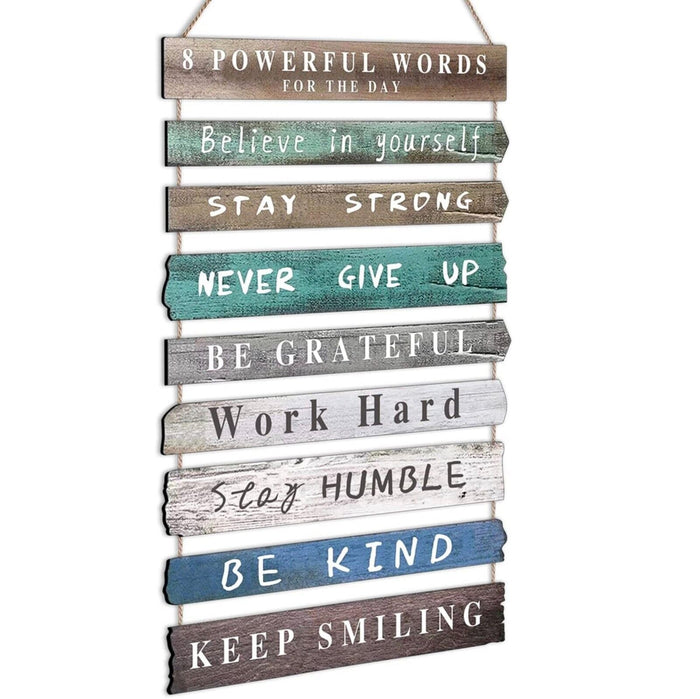 Inspirational Wall Hanging Art Wood String 24 x 12" Brown Green Blue Rustic New