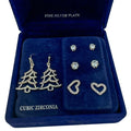 RH Macy Fine Silver Plated Cubic Zirconia Christmas Tree Earring Set