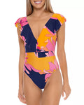 Trina Turk Swim  Breeze Ruffle Plunge One Piece / Multicolor, Size 10