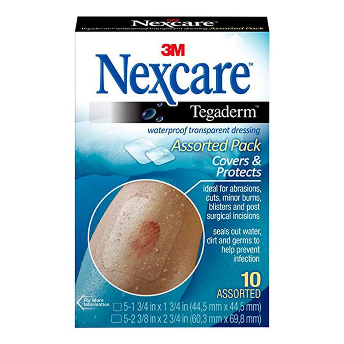 Nexcare Tegaderm Waterproof Transparent Dressing, Assorted Sizes, 10 Count
