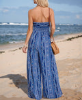 Cupshe Womens Indigo Paisley Strapless Wide Leg Jumpsuit, Large
