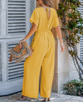 Cupshe Womens V-Neck Short Sleeve Straight Leg Jumpsuit