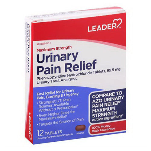 Leader Urinary Pain Relief Max Strength, 99.5 mg Phenazopyridine HCl, 12 Tablets