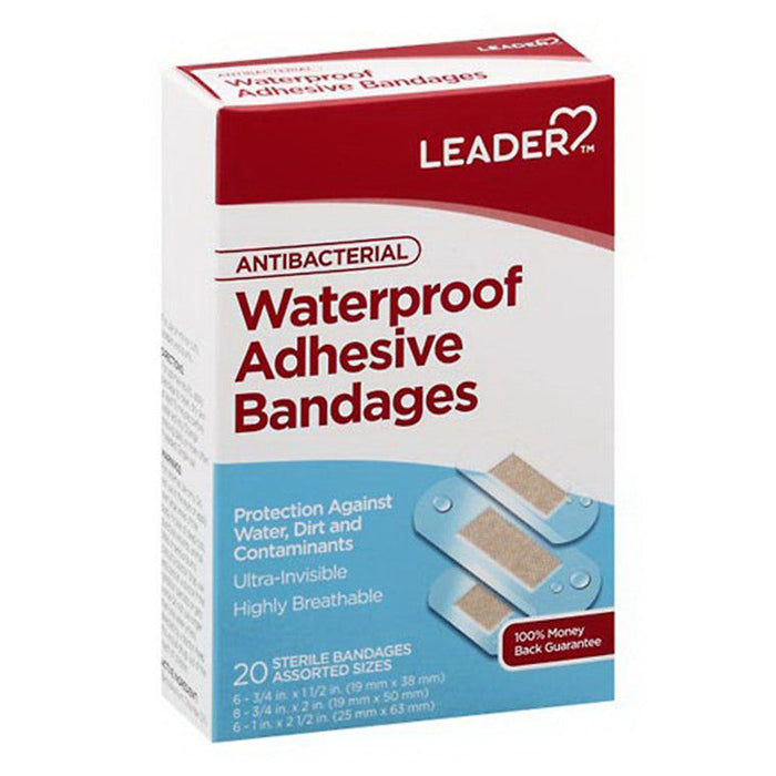 Leader™ Antibacterial Waterproof Bandages – 20 Count Pack