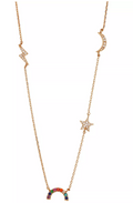 Unwritten Crystal Rainbow, Star, Moon and Lightening Statement Necklace in Gold