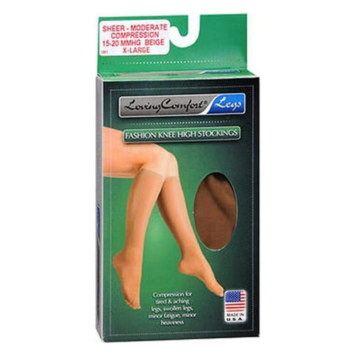 Loving Comfort Women's Sheer Knee-High Compression Stockings – 15-20 mmHg – Closed Toe – Beige – X-Large