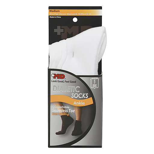 Plus MD™ Diabetic Socks – Seamless Toe – White Ankle – Medium