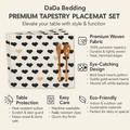 DaDa Bedding Set of 4-Pieces Valentine's day Yellow & Black Hearts Tapestry Dining Table Placemats 13” x 19” (18113)