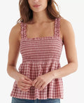 Lucky Brand Cotton Gingham-Print Smocked Tank Top, Size Small